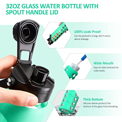 Glass Water Bottle (Green / 32 Ounces)