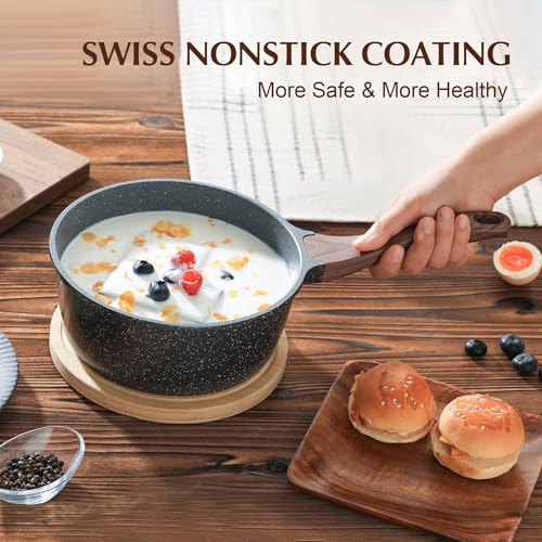 Nonstick Sauce Pan Set with Lid (Gray Granite / 1.5 + 2.0 Quarts)