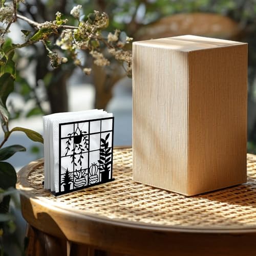 Potted Plant Decorative Black Metal Napkin Holder for Table