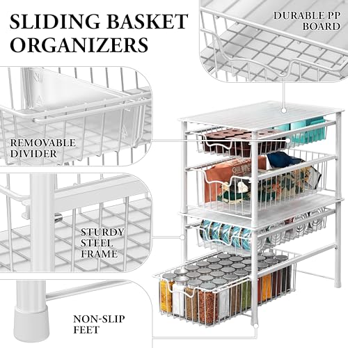 Stackable Sliding Basket Organizer Drawer (2-tier / White)