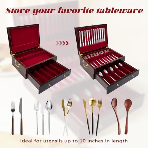 Silverware Storage Box Solid Wood with Lid (Cherry / 2 Layer)