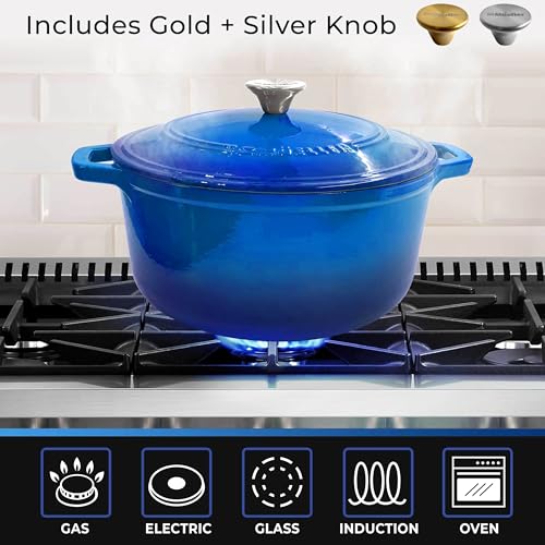 Mueller 6qt Enameled Cast Iron Dutch Oven (6 Quart -Round / Aqua Blue)