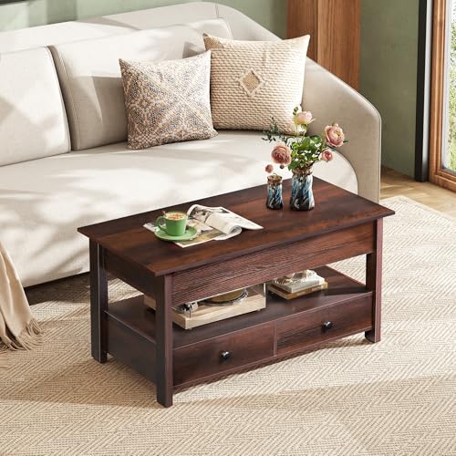 Lift Top Coffee Table with 2 Drawers (Rustic Espresso / 39" with Drawer)