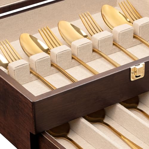 Silverware Storage Box (2 Layer Walnut)