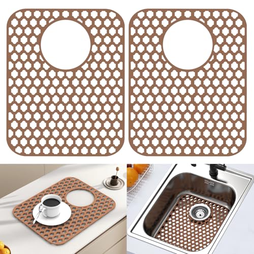 2 Pack Silicone Sink Protector Mat for Kitchen Sink Rear Drian Coffee (Coffee)