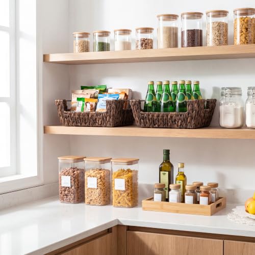 Pantry Baskets for Organizing (Brown(Water Hyacinth) / 13 ½"L x 10 ¾"W x 5"H)