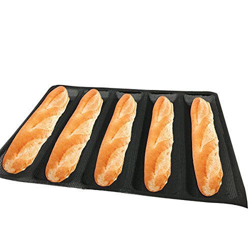 Hot Dog Molds Silicone Bread Forms Non Stick Bakery Trays For Roll Toasting 5 Loaves 12" Sheets