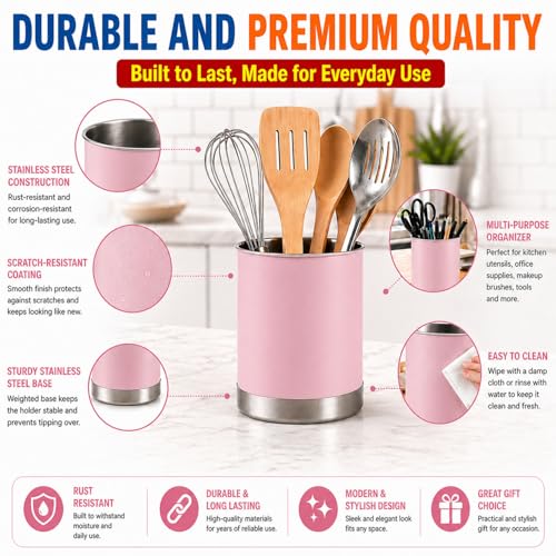 Stainless Steel Utensil Crock with Anti (Pink / Extra Large)