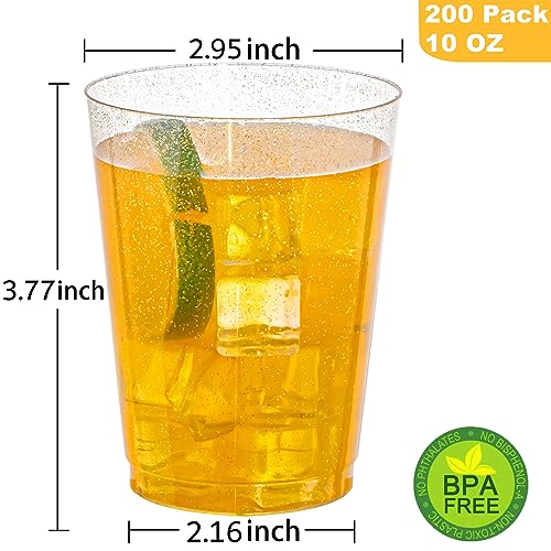200 Pcs Gold Plastic Cups (Glitter-10oz-200)