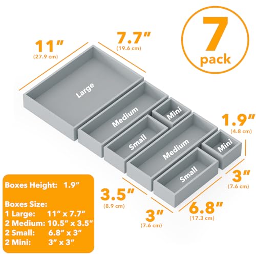 7 Piece Bamboo Drawer Organizer Storage Boxes Set (7-Piece / Gray)