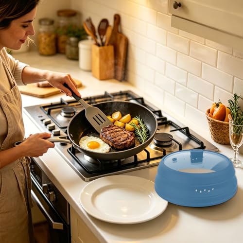 Microwave Splatter Cover Glass Cover Guard Lid with Collapsible Silicone for Food Pot Plate Cover 10.8 inch Blue (Blue / 10.8 inch)