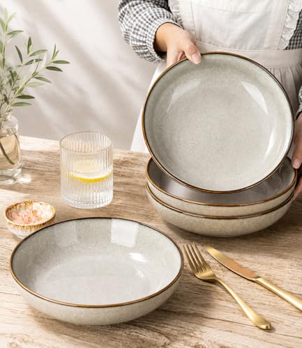 8.5’’ Ceramic Pasta Bowls Set of 4 (Set of 4 / Green Wheat)