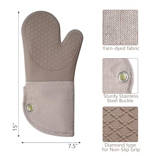 Professional Microwave Silicone Oven Mitts one Pair (Oven mitts / Khaki Oven Mitts)
