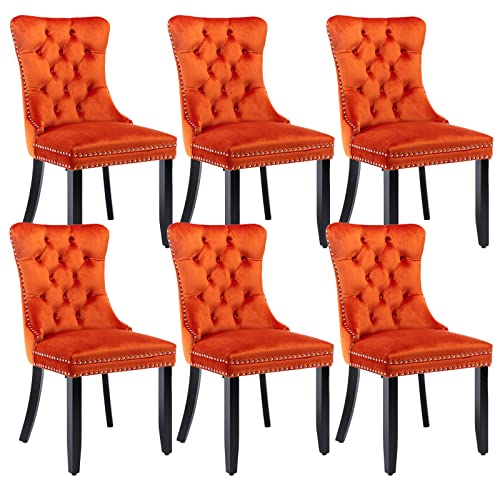 Orange Velvet Dining Chairs Set of 6 (Orange)