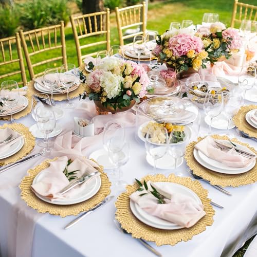 100 Pcs Gold Reef Charger Plates Bulk 13'' Plastic (Classic Style / Light Gold)