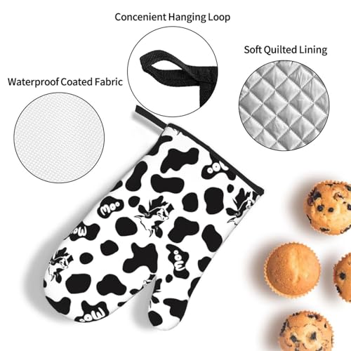 Cow Print Oven Mitts and Pot Holders Sets Heat Resistant for Kitchen BBQ Microwave Baking Grilling Cooks Set of 3 Black White Kitchen Oven Glove (3 Count)