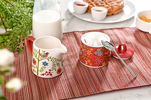 Red Spring Bird Ceramic Sugar and Creamer Set