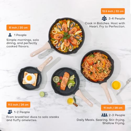 Nonstick Frying Pan Skillet Set with Lid (Classic Granite / 8+9.5+11 Inch w/ Lid)