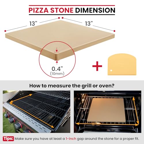 Pizza Stone for Oven and BBQ Grill (13" x 13")