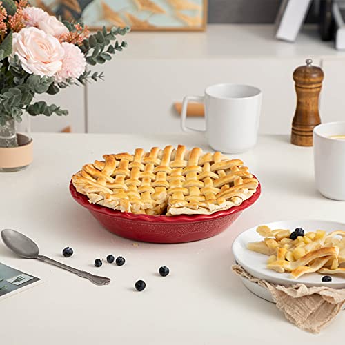 Pie Pan 9 Inch Ceramic Pie Dish (Christmas Red)
