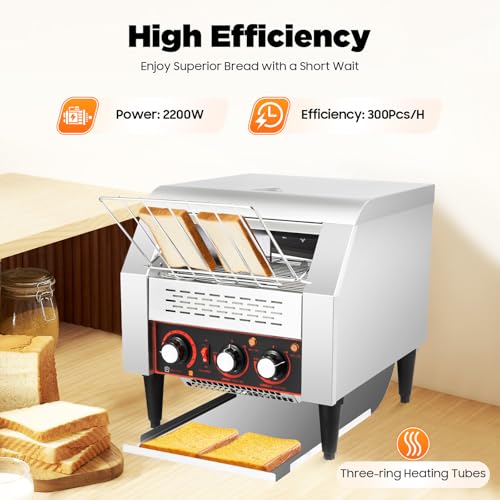 300 Slices H Commercial Conveyor Toaster 2200W Stainless Steel Heavy