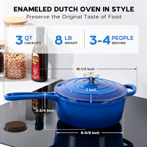 3QT Saucepan Enameled Cast Iron Sauce Pan Pot (Deep Blue / 3 Quarts)
