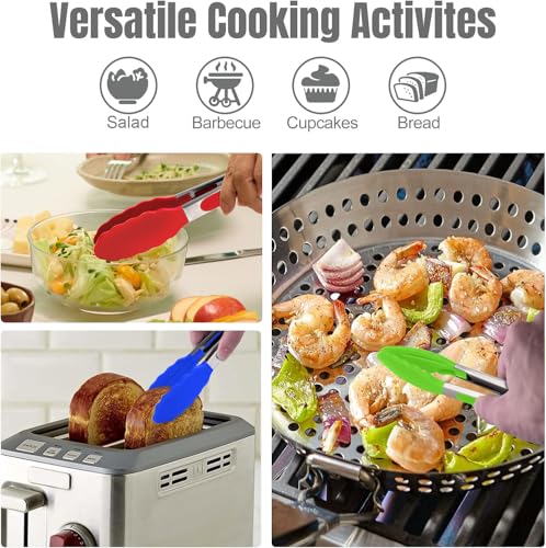 Silicone Kitchen Tongs for Cooking (Red,Blue,Green)