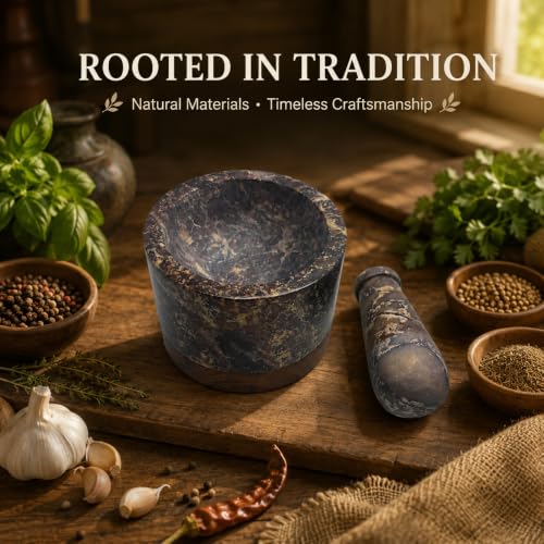 Mortar and Pestle (Marble Finish with Wooden Base)