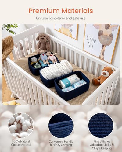 Small Woven Storage Basket for Organizing (Navy Blue / 13.5"L x 9.5"W x 5"H)