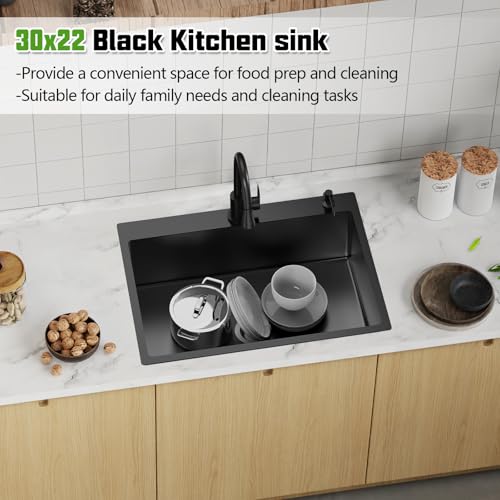 Black 30x22In Drop In Kitchen Sink (30x22 Black)