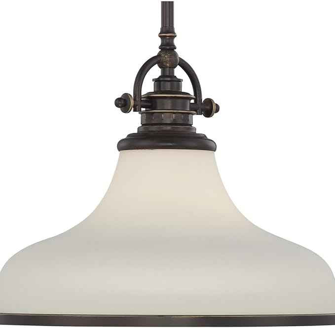 Quoizel Grant 13.5" Pendant Light, Palladian Bronze with Opal Etched Glass, 13"–51" Adjustable Height for Kitchen Island or Table