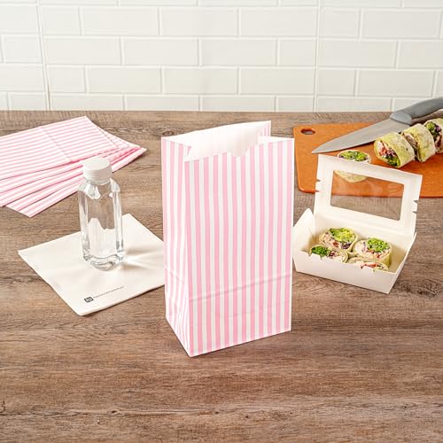 Bakery Bags 100 Pack of 5.9 x 3.54 x 10.63 Inches Grease (6 lb / Pink & White)