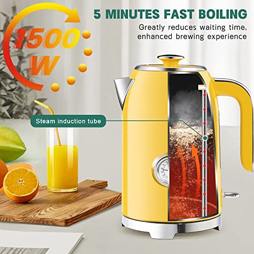 57oz Electric Kettle with Thermometer (Retro Yellow)