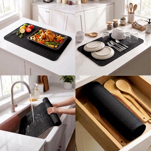 Silicone Dish Drying Mat for Multiple Usage (Black / 32"L x 18"W)