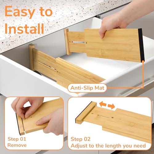 Bamboo Expandable Drawer Dividers (Natural / 4''H, 12.2''-17''L)