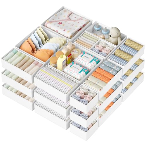 Drawer Organizer Clothes Storage (White / 24 Pack)