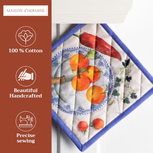 Pot Holders 100% Cotton Potholders (078 - Gourmand / 8" x 8" (Pot Holder Pack of 1))