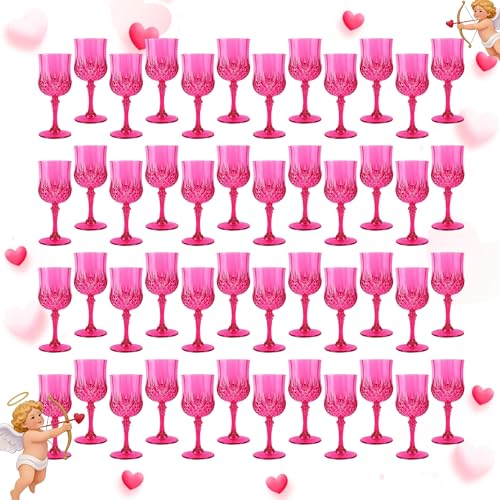 48Pack Plastic Wine Glasses (Hot Pink)