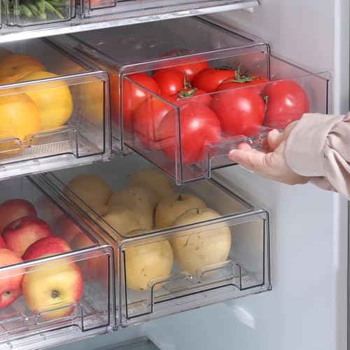 2 Pack Stackable Refrigerator Organizer Bins with Pull (2 Count)