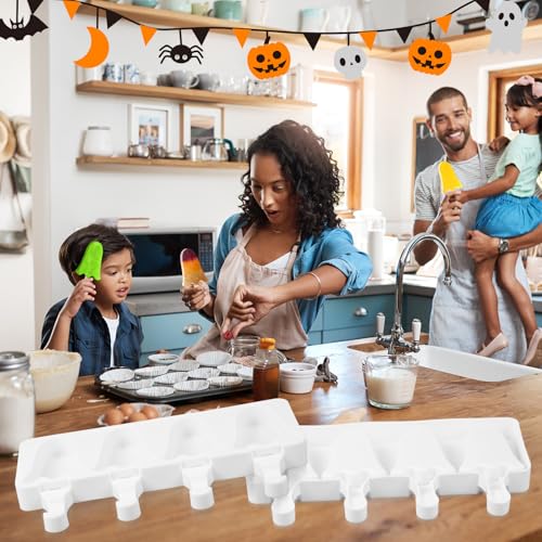 Halloween Ghost Shaped Mold Large 4 Cavity Reusable Silicone Cakesicle Cake Pop Ice Cream Mold for Halloween Adults Homemade Ice Cream Chocolate Candy DIY Trick Dessert Decorating (Ghost)