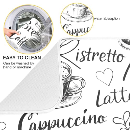 Coffee Cups Print Dish Drying Mat for Kitchen Counter Absorbent Microfiber Drying Pad (16" x 18")