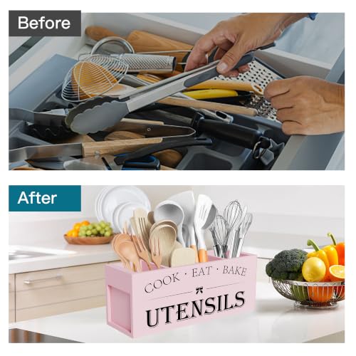 Extra Large Utensil Holder Countertop for Kitchen Counter (Pink)