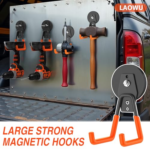 6Pcs Heavy Duty Storage Magnetic Utility Hooks Large Garage Strong Extra Magnet Hooks Hanger with Anti (2.6" Magnet-6 Pack-Orange)