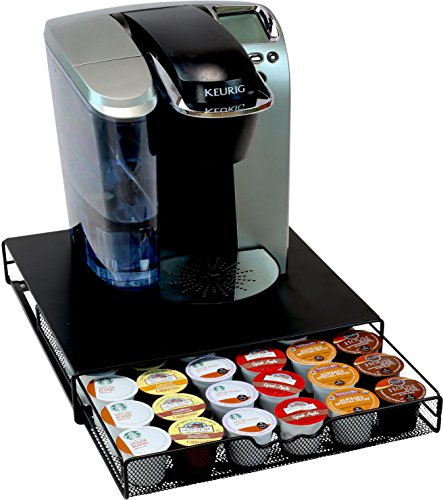 K Cup Holder Drawer for 36 Coffee Pods Storage (36 Capsules / Black with Metal Top)