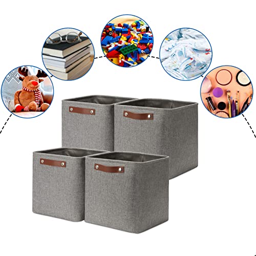 11 inch Cube Stroage Bins 4 Pack Small Grey Square Storage Baskets Cube Organizer (Grey / S-11"x11"x11")