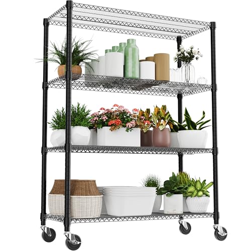 2640LBS 53.1" W 4 Tiers Shelf Steel Storage Shelves Shelving Unit Steel Organizer Wire Rack for Home (4 tier, 23.6" D x 53.1" W x 73.6" H / Black)