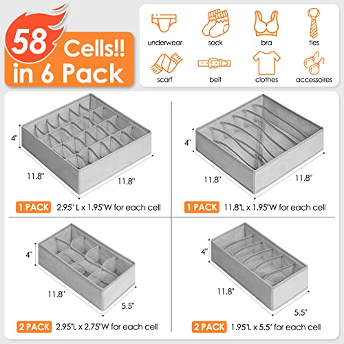 6 Pack Sock Underwear Drawer Organizer Dividers (6 Count)