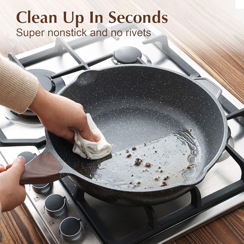 Nonstick Deep Frying Pan Skillet (Gray / 11-inch/4.5QT)