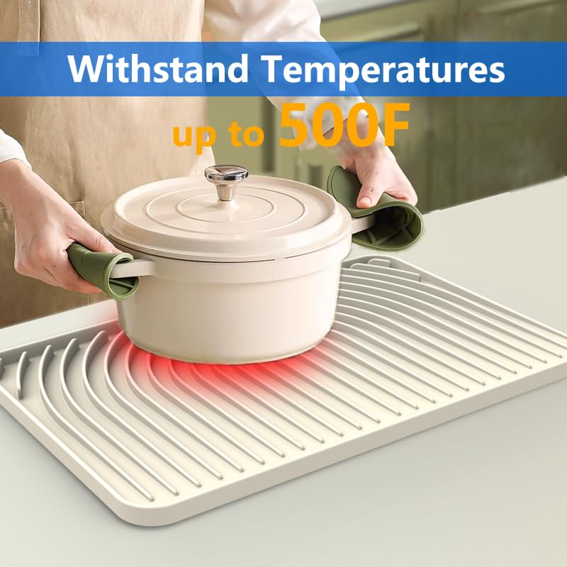 Dish drying mats for kitchen counter (18"×12" / Cream)
