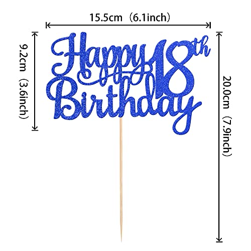 1 PCS Happy 18th Birthday Cake Topper Glitter Cheers to 18 Years Birthday Cake Pick 18 Fabulous Cake Decoration for Happy 18th Birthday Theme Party Decorations Supplies Blue (Blue / 18th)